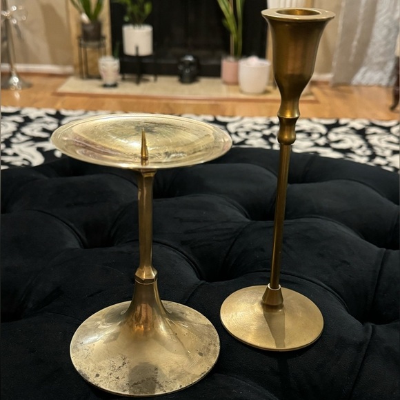 Vintage Brass Elegant Candle Holder Set Made in India MCM 80’s 90’s Short & Tall - Picture 1 of 13